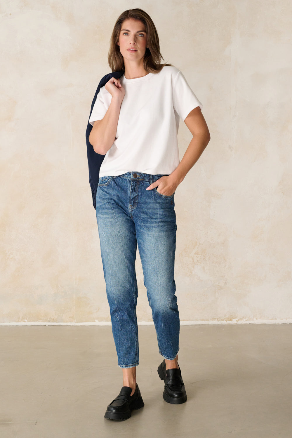 Serena - Boyfriend Jeans in Cadet Blue with a high waist