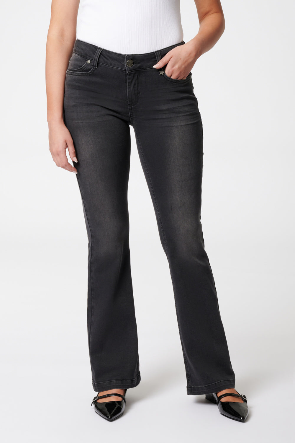 Melina - Jeans Bootcut – Schlaggrau