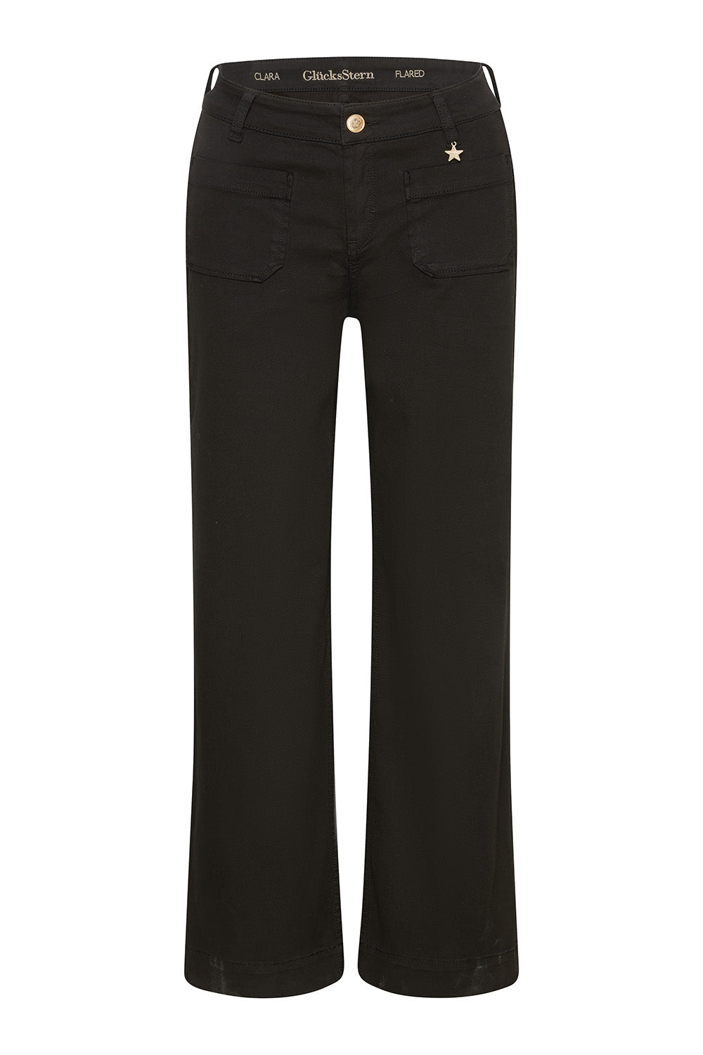 Clara – Flared Hose in Grellschwarz mit hoher Leibhöhe