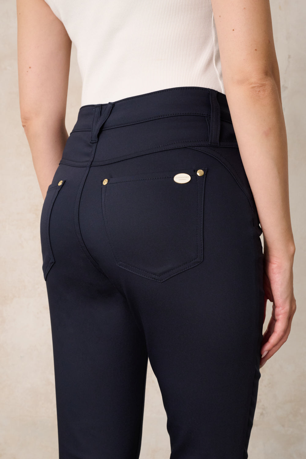 Celina Straight Leg Hose – Magdablau & Techno Stretch, hohe Leibhöhe