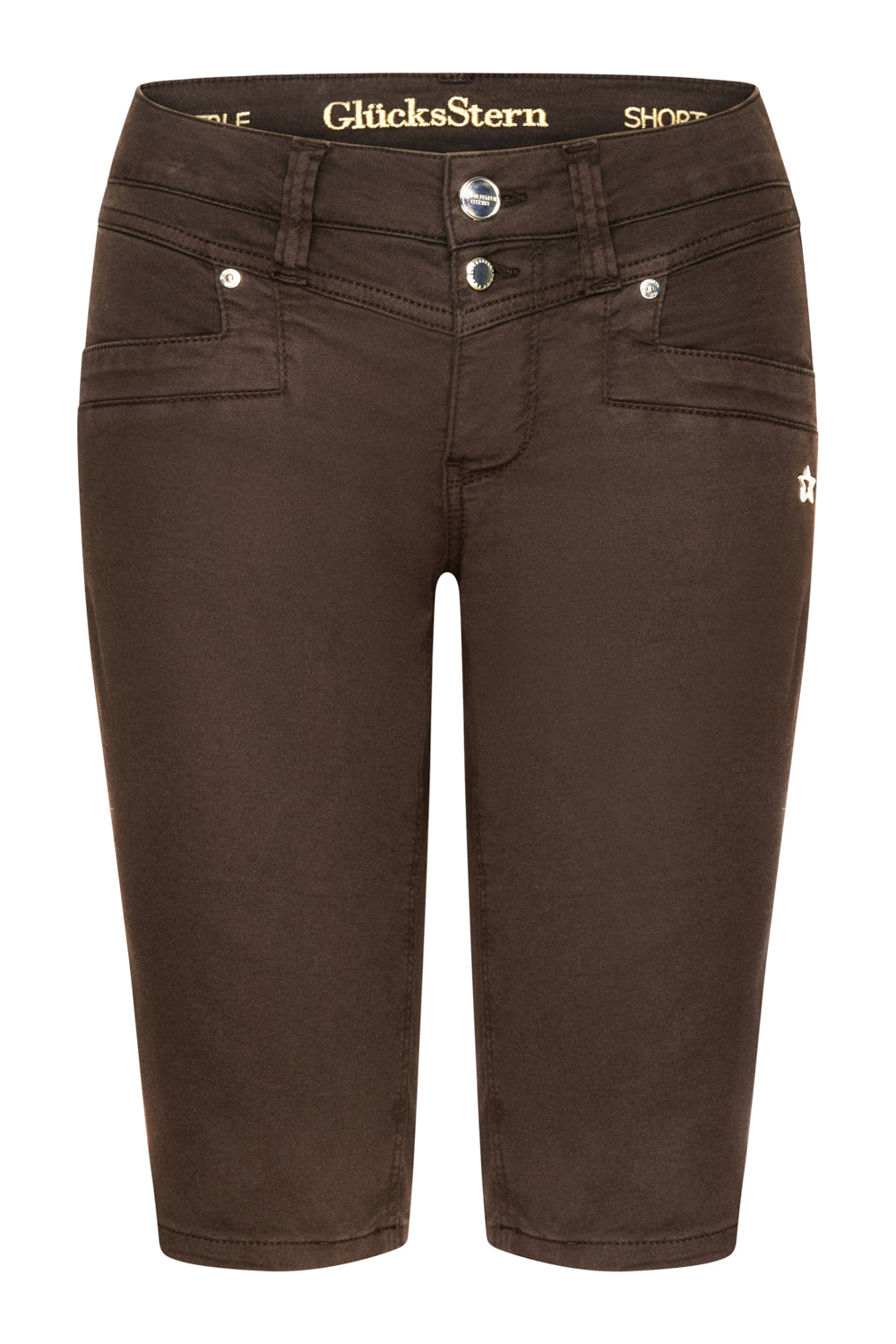 Merle Slim Fit Bermuda – Royalbraun & Baumwoll-Stretch, mittlere Leibhöhe