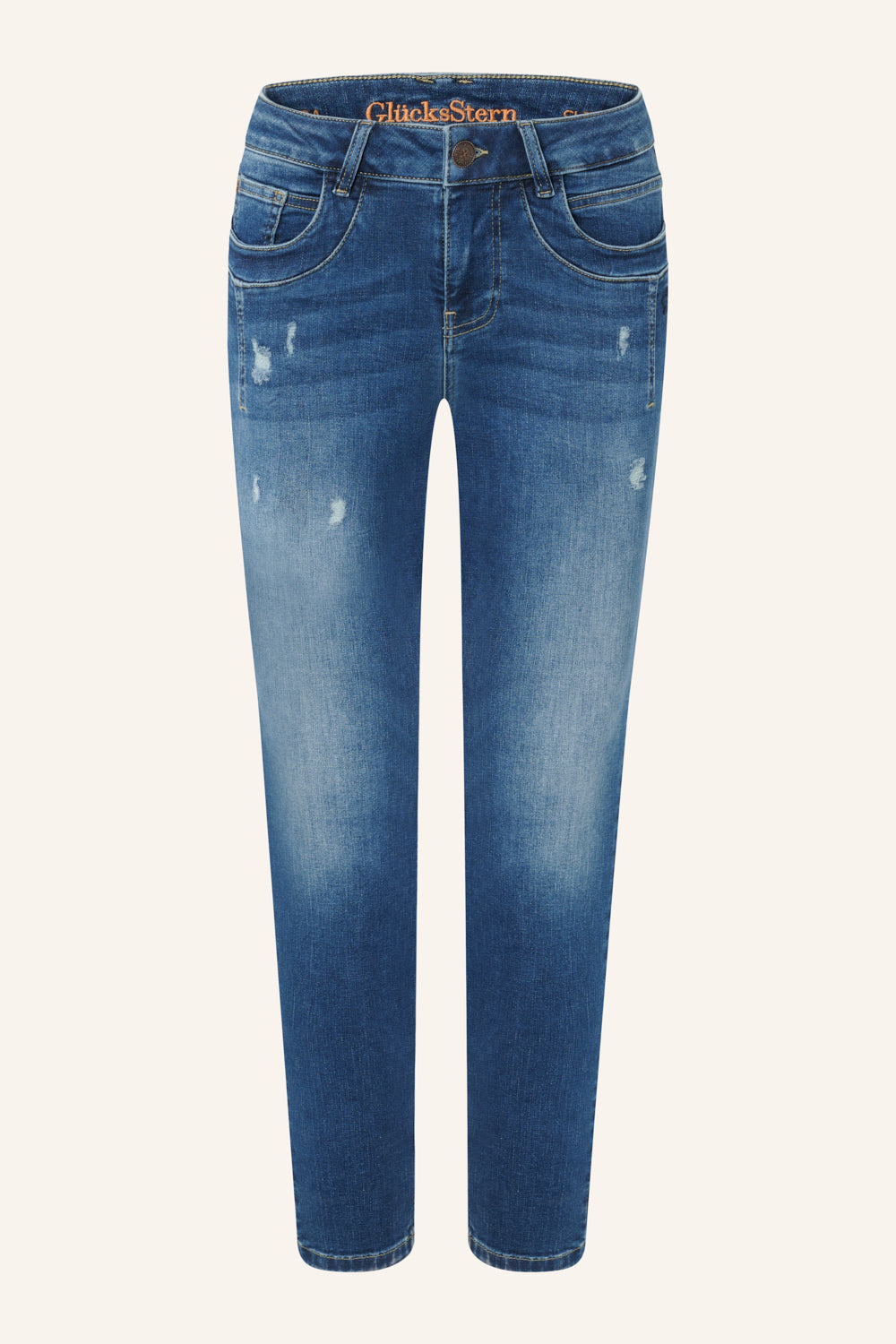 Petra – Slim Fit Jeans in Seamed Blue with Low Rise