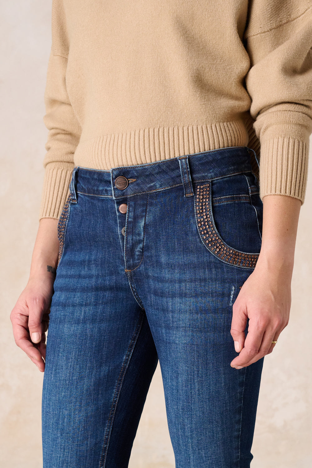Petra Slim Fit Jeans - Rivet Details & Soft Denim, Low Rise