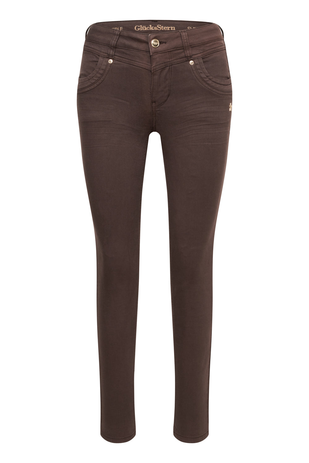 Merle Slim Fit Hose – Edelbraun & Baumwoll-Stretch, mittlere Leibhöhe