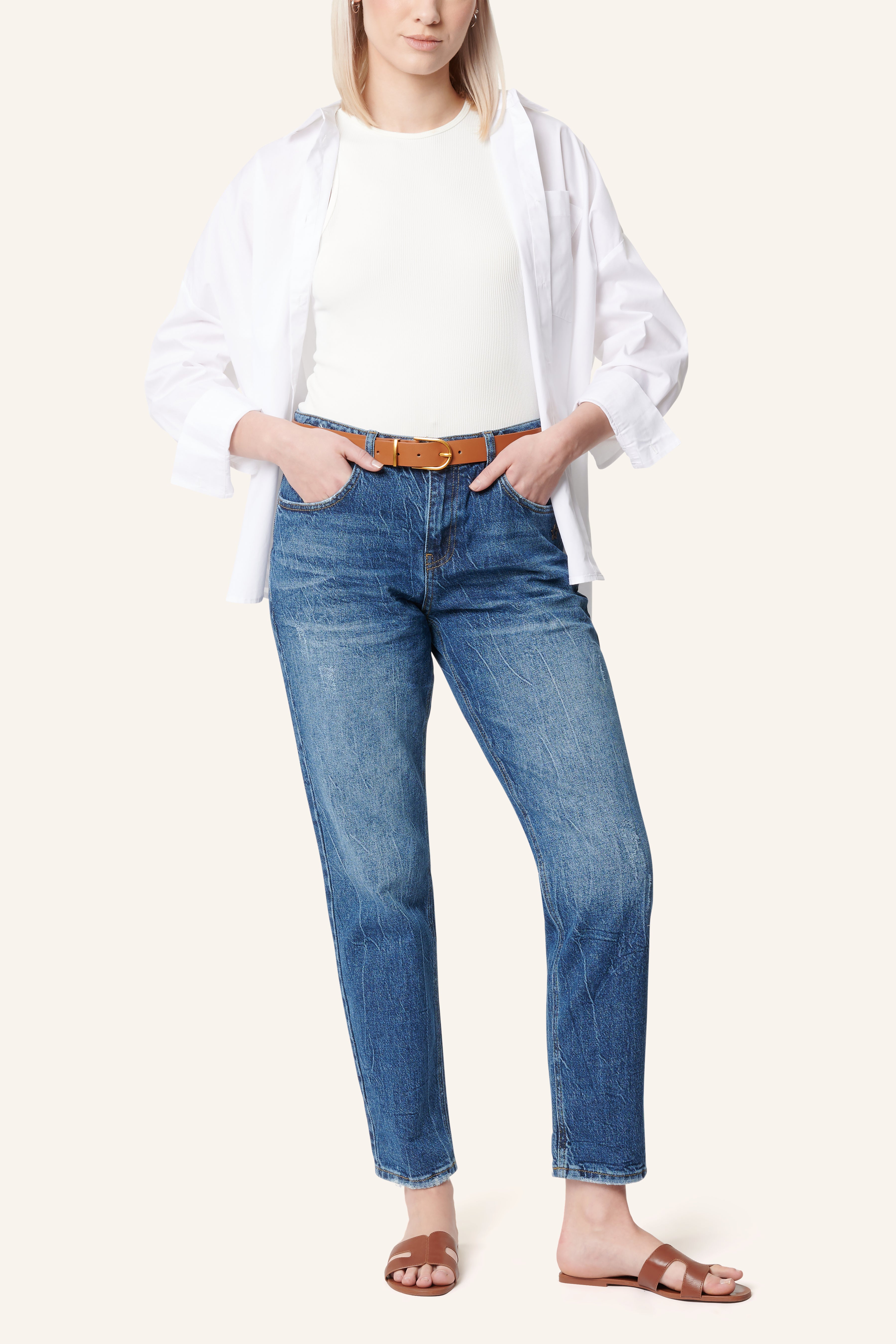 Serena - Boyfriend Jeans in Cadet Blue with a high waist