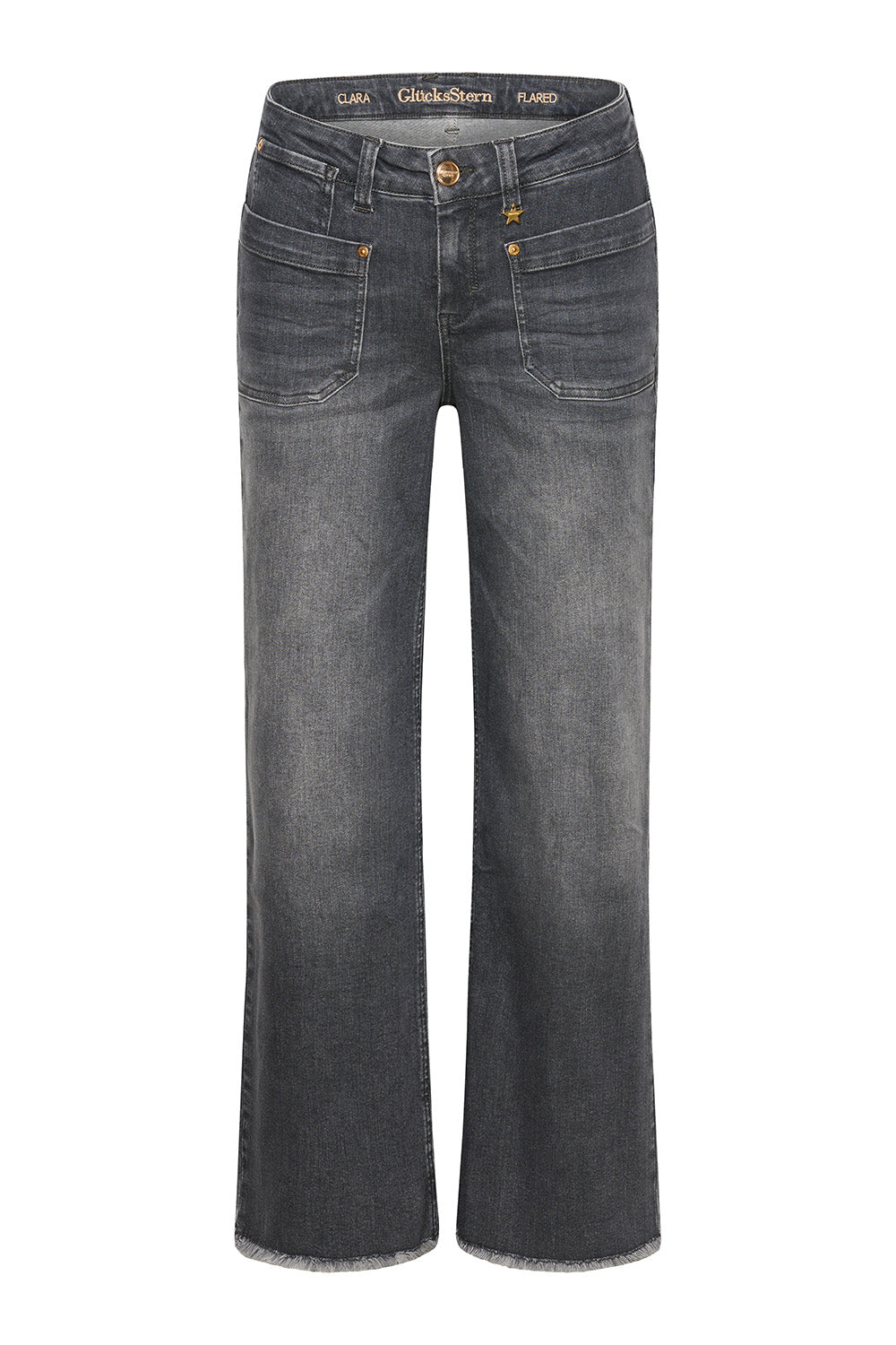 Clara – Flared Leg Jeans in Stahlgrau (verkürzt) mit hoher Leibhöhe