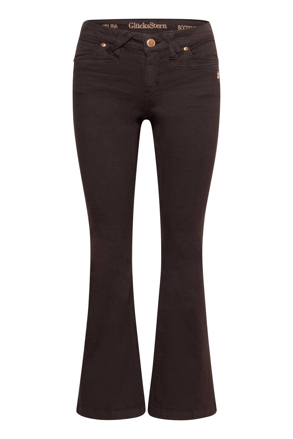 Melina Bootcut Hose - Edelbraun & Baumwoll-Stretch, mittlere Leibhöhe