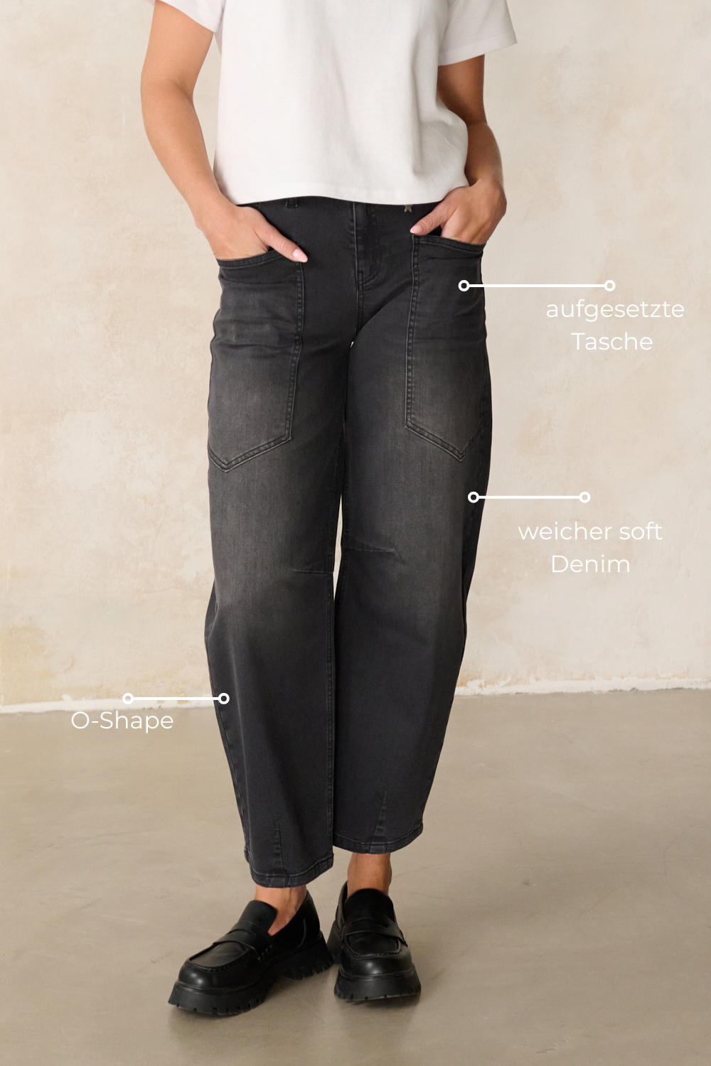 Serena – Barrel Jeans in Modellgrau mit hoher Leibhöhe