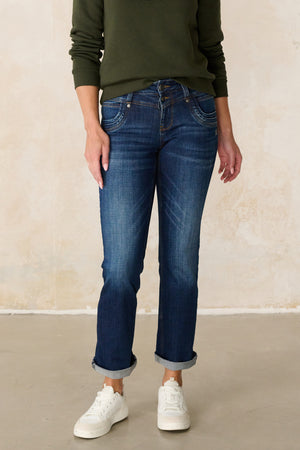 Merle Straight Leg Jeans - Rheinblau & Stretch-Denim, mittlere Leibhöhe