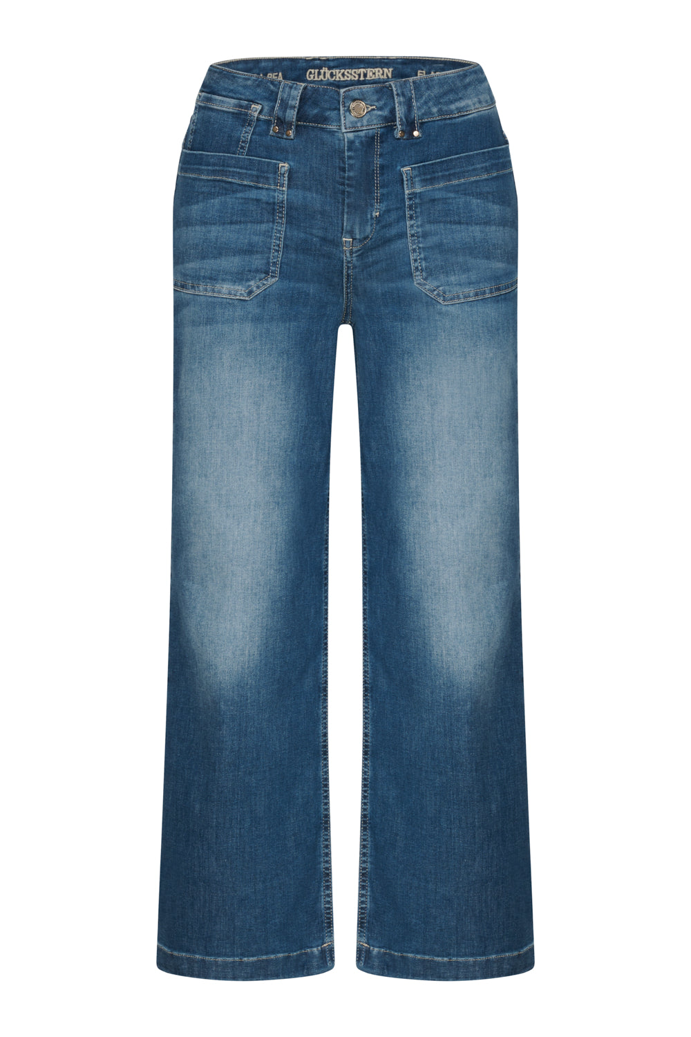 Clara Flared Jeans - Südblau & Soft Denim, hoher Leibhöhe