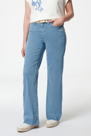 Clara – Flared High-Waisted Trousers in Powder Blue