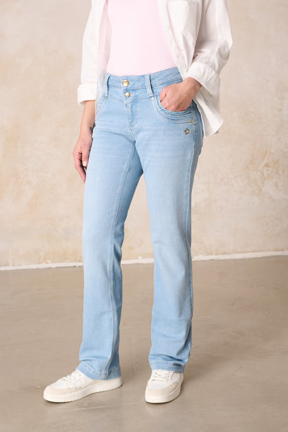 Merle Straight Leg Jeans - Isarblau & Stretch-Denim, mittlere Leibhöhe