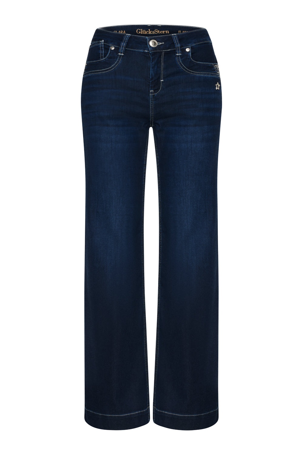 Clara Flared Jeans – Glitzerblau & Lyocell-Mix, hohe Leibhöhe