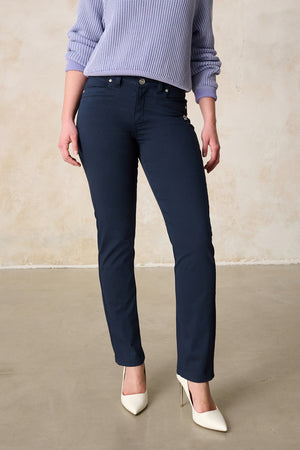 Tina Straight Leg Hose – Royalblau & Baumwoll-Stretch, hohe Leibhöhe