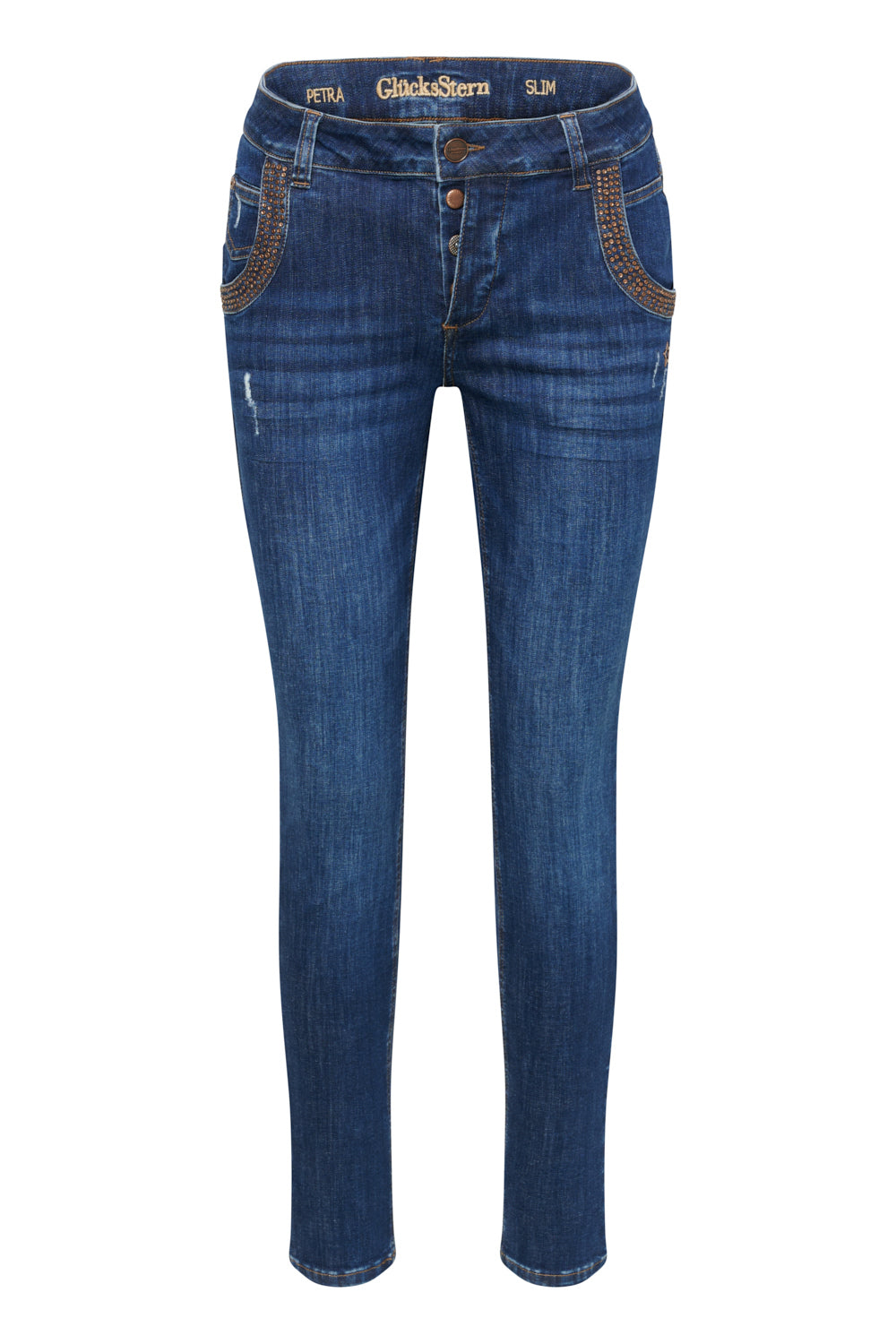 Petra Slim Fit Jeans - Rivet Details & Soft Denim, Low Rise