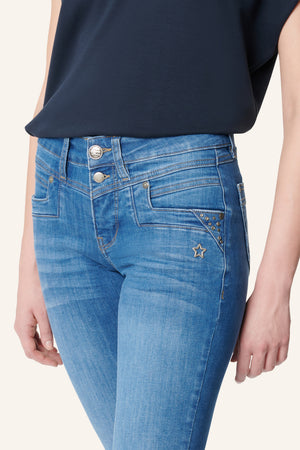 Merle Slim Fit Jeans – Antikblau & Soft Denim, mittlere Leibhöhe