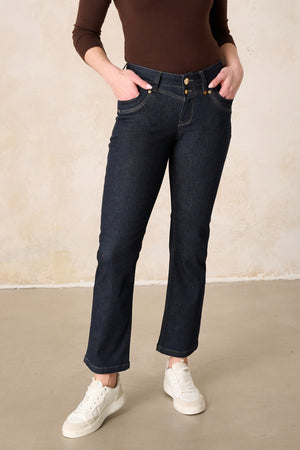 Merle – Straight Leg Jeans in Kontrastblau mit mittlerer Leibhöhe