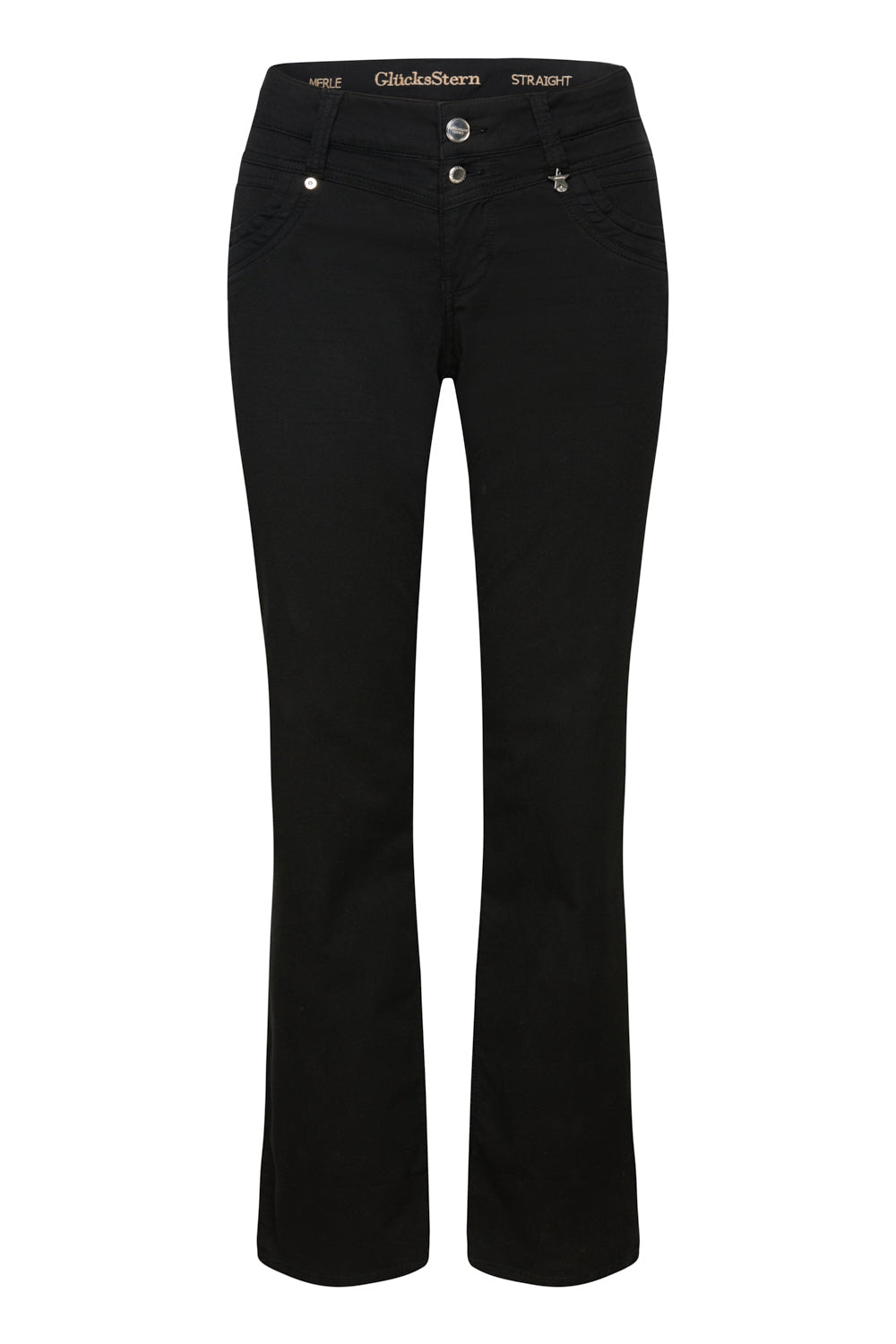 Merle Straight Leg Trousers – Painter Black & Cotton Stretch, Mid-Rise