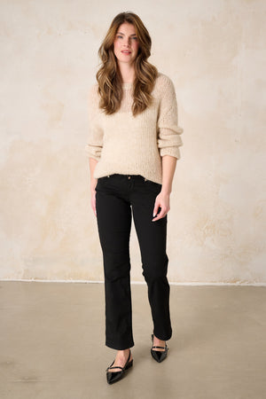 Merle Straight Leg Hose – Malerschwarz & Baumwoll-Stretch, mittlere Leibhöhe