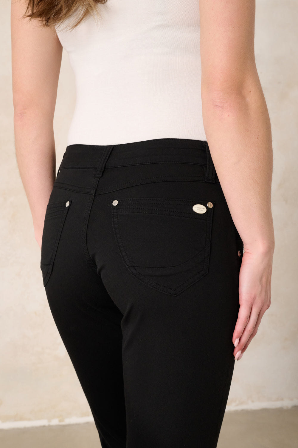 Merle Straight Leg Trousers – Painter Black & Cotton Stretch, Mid-Rise