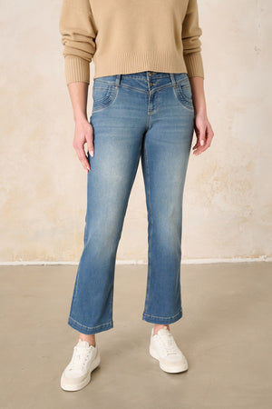 Merle Straight Leg Jeans - Hennablau & Leichter Denim, mittlere Leibhöhe