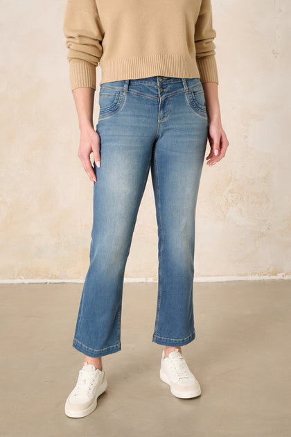 Merle Straight Leg Jeans - Hennablau & Leichter Denim, mittlere Leibhöhe