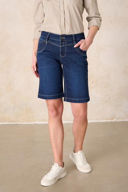 Merle Straight Leg Bermuda – Atlantikblau & kühlender Denim, mittlere Leibhöhe