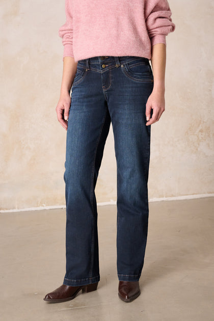 Merle Straight Leg Jeans - Granitblau & Soft Denim, mittlere Leibhöhe
