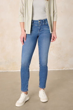 Merle Slim Fit Jeans - Holunderblau & Leichter Denim, mittlere Leibhöhe