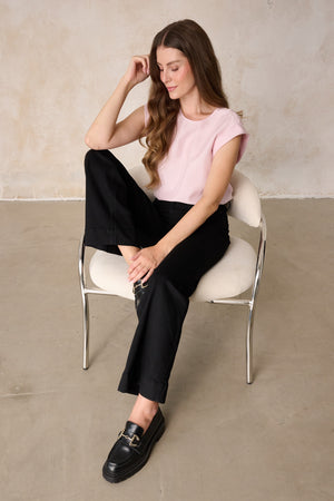 Clara Wide Leg Jeans – Mandelschwarz & Soft Denim, hohe Leibhöhe