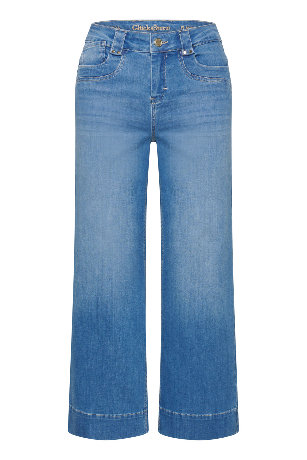 Clara – Flared Jeans in Hageblau mit hoher Leibhöhe