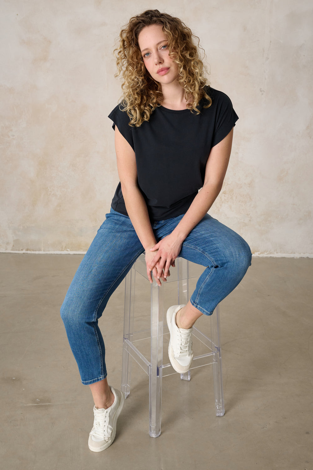 Serena -  Boyfriend Jeans in Nordseeblau mit hoher Leibhöhe