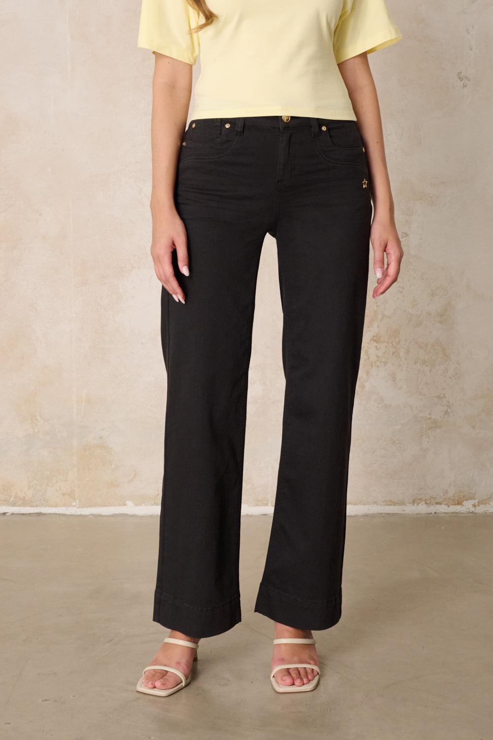 Clara Wide Leg Jeans – Schwarzbraun & Soft Denim, hohe Leibhöhe