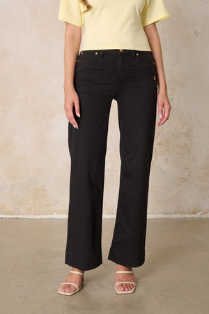 Clara Wide Leg Jeans – Schwarzbraun & Soft Denim, hohe Leibhöhe