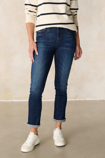 Celina Straight Leg Jeans - Rheinblau & Stretch-Denim, hohe Leibhöhe