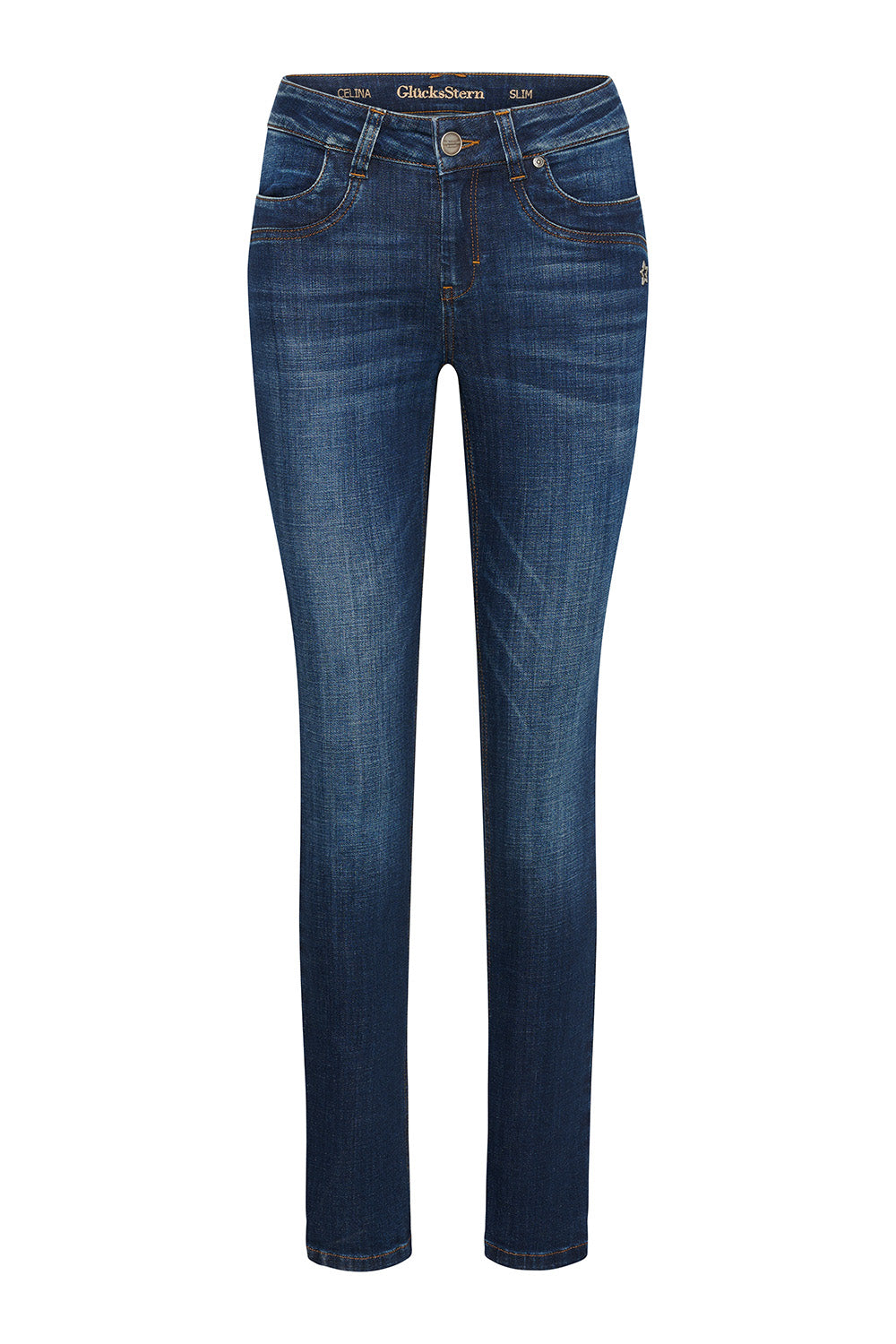 Celina – Slim Fit Jeans in Rheinblau mit hoher Leibhöhe