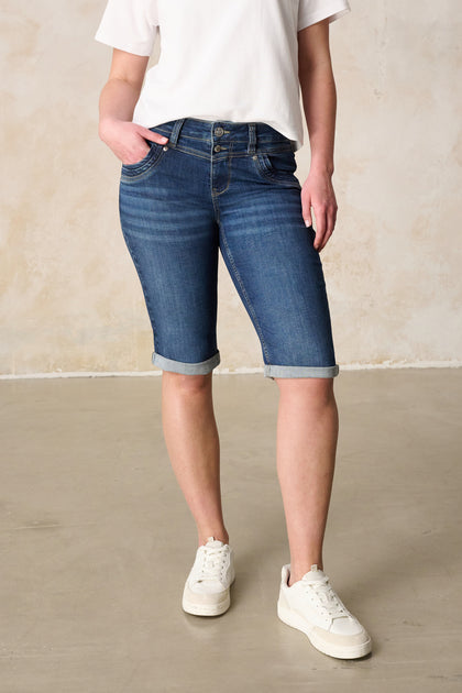 Merle Slim Fit Bermuda – Maronenblau & Soft Denim, mittlere Leibhöhe