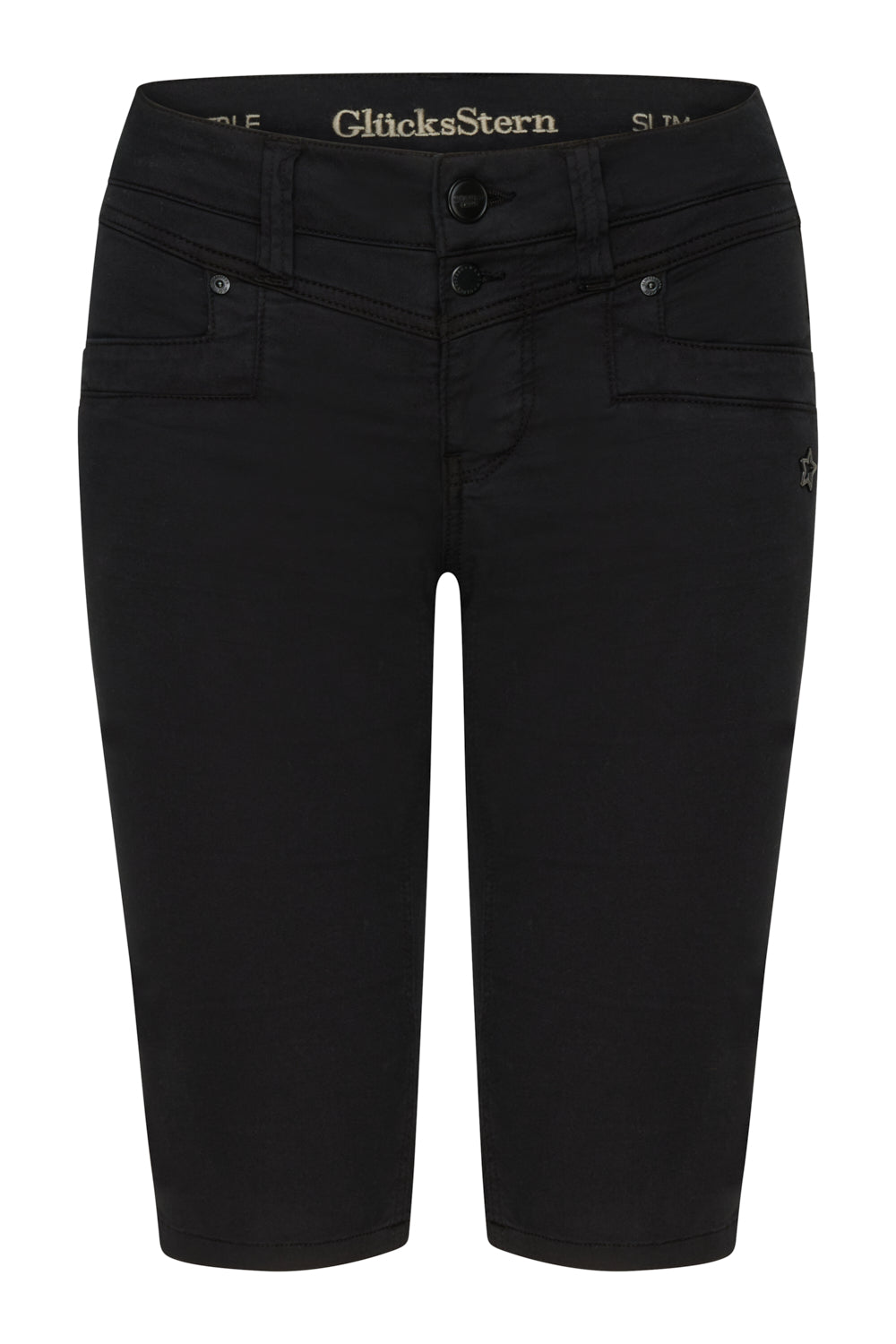 Merle Slim Fit Bermuda – Royalschwarz & Baumwoll-Stretch, mittlere Leibhöhe